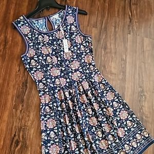 Max Studio Dress Navy Floral Travel  Cottagecore Small NWT